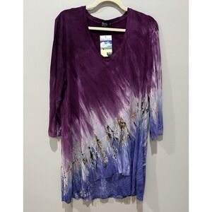 ART OF CLOTH Hand Dyed‎ Soft Asymmetric V-Neck Tunic Tee Top Size X-Large NWT